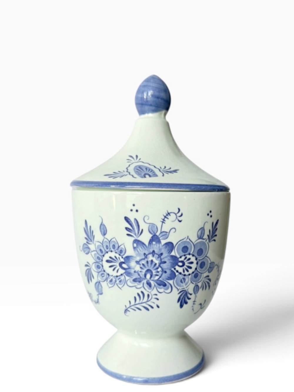 Vintage Blue Floral Delftware Small Covered Urn Faience Lidded Apothecary Jar